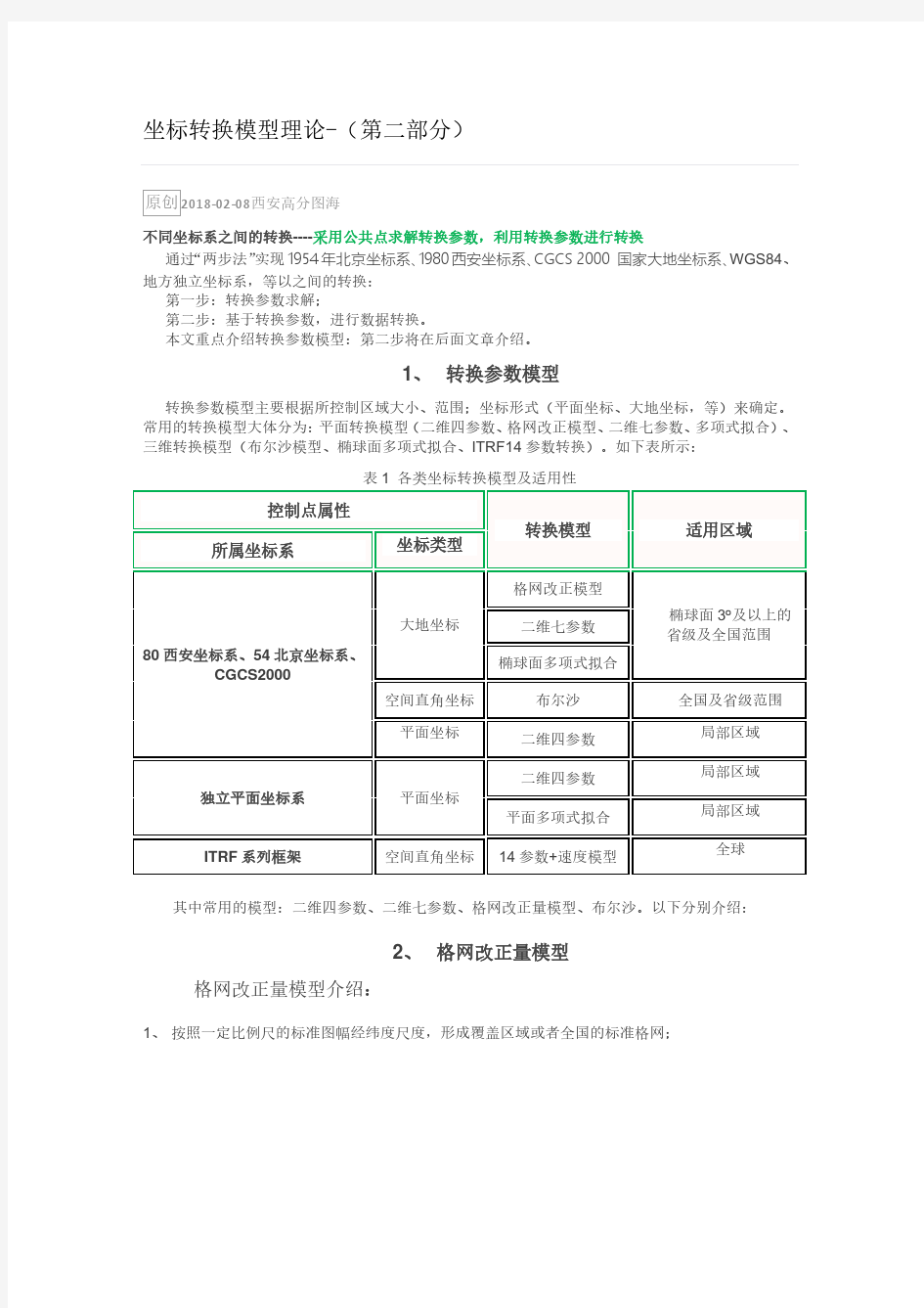 4坐标转换模型-二维四参数七参数布尔沙格网改正量