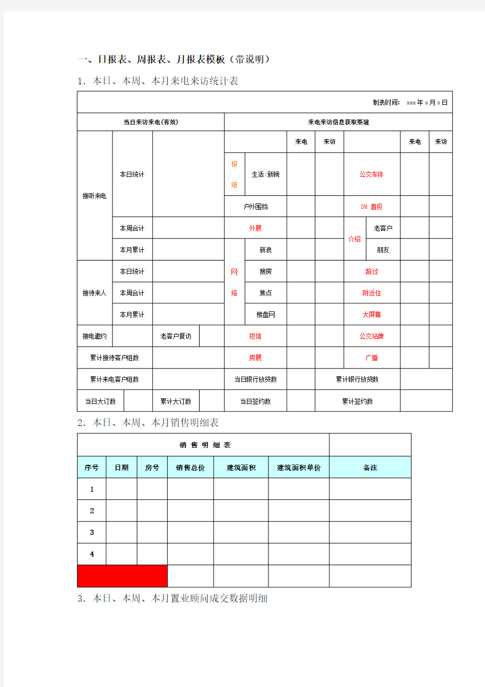 日报表、周报表、月报表模板