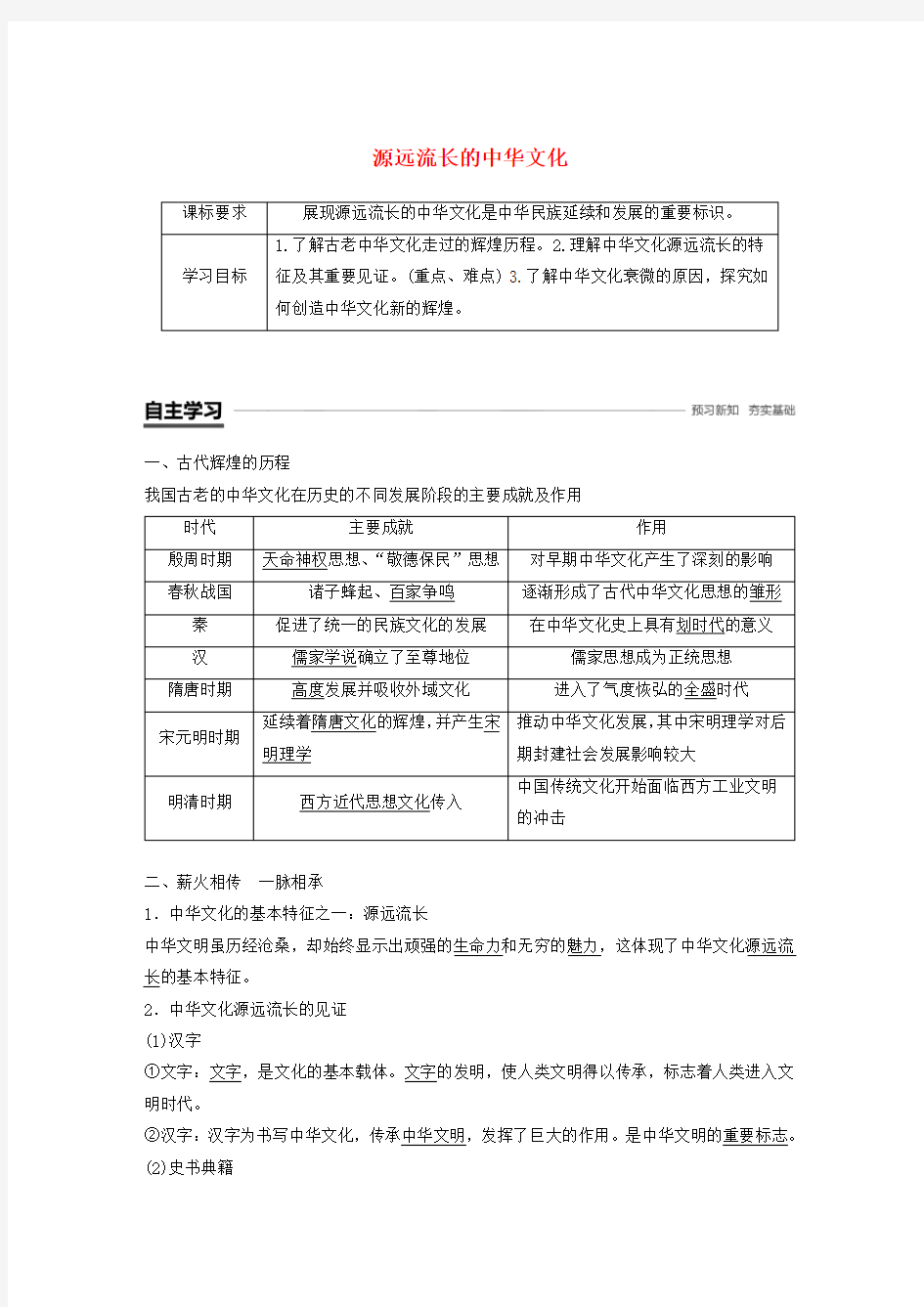 (京津鲁琼)2020届高中政治复习第5讲我们的中华文化学案1(含解析)