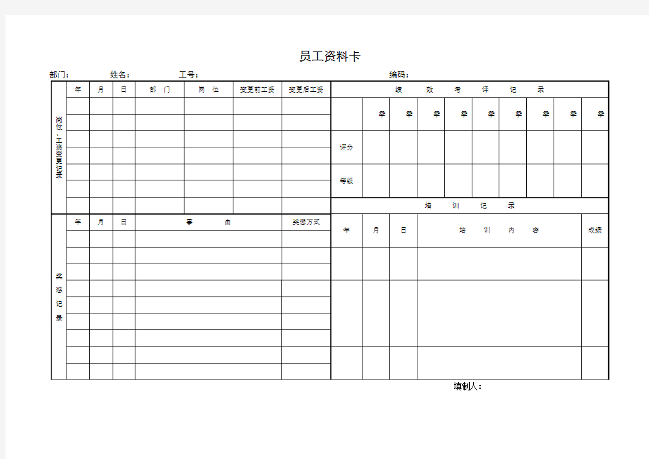 员工资料卡模板