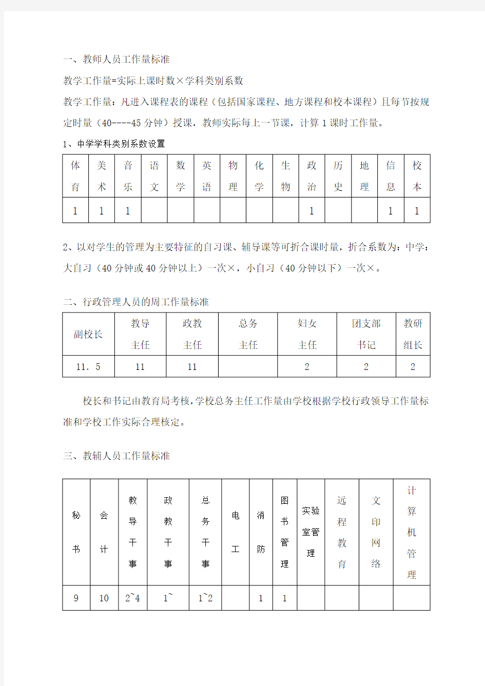 教师工作量标准