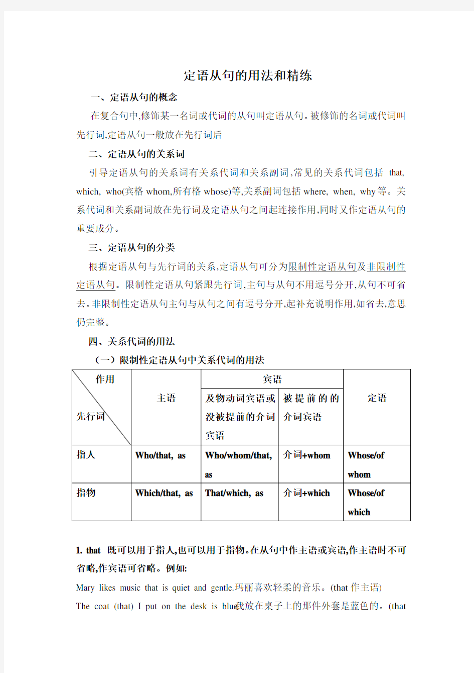 九年级初三英语定语从句完整归纳讲解及练习