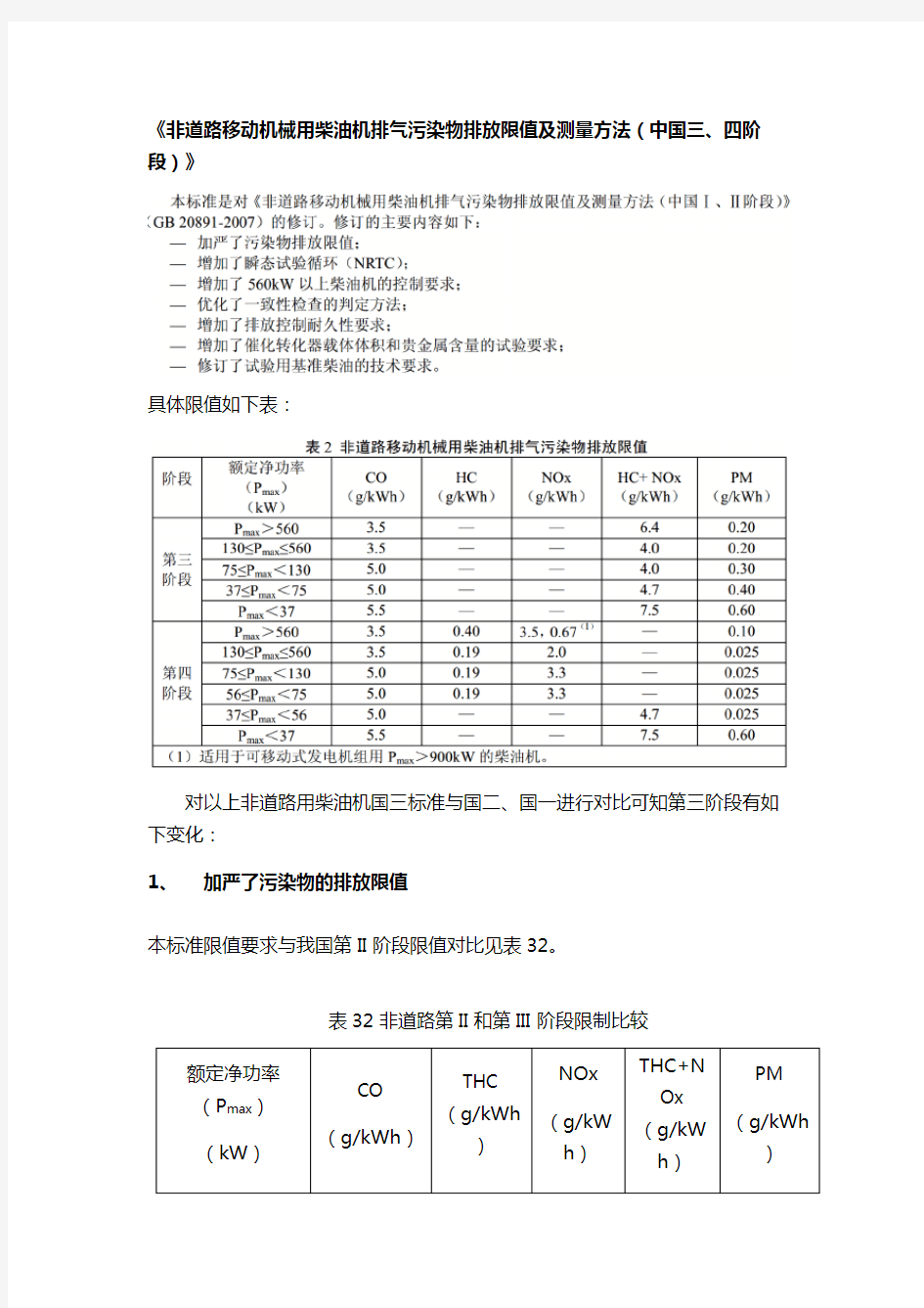 非道路用柴油机国三标准与国二国一区别