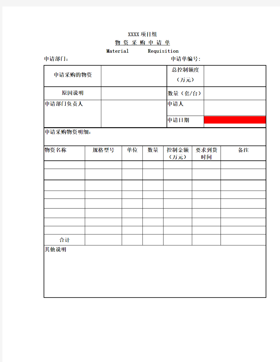 物资采购申请单(模板)