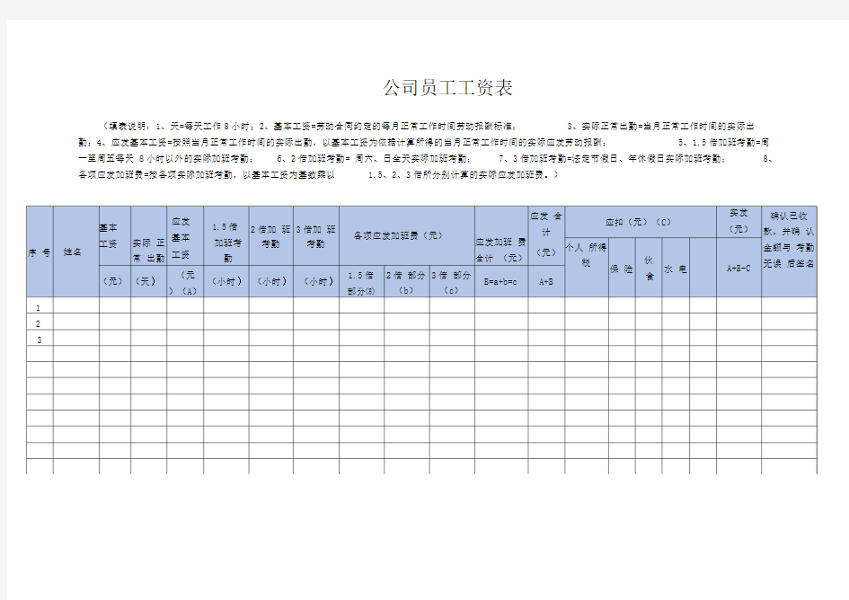 公司员工工资表