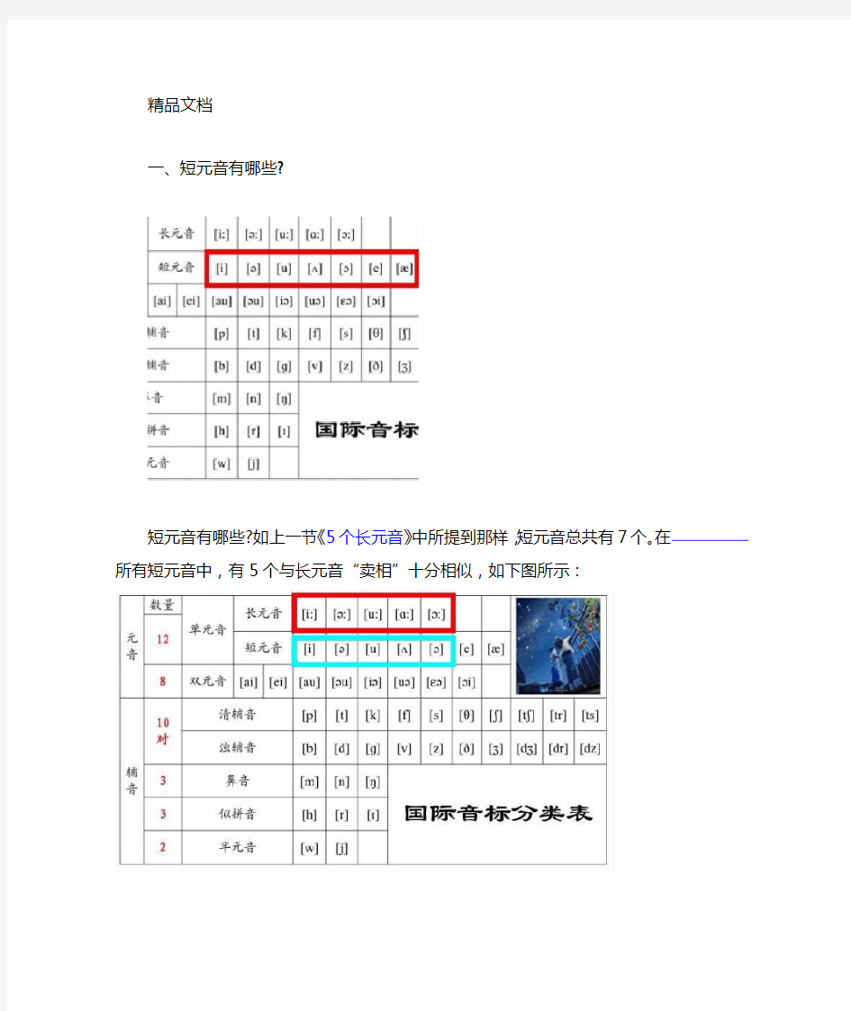 7个短元音发音技巧与单词举例资料