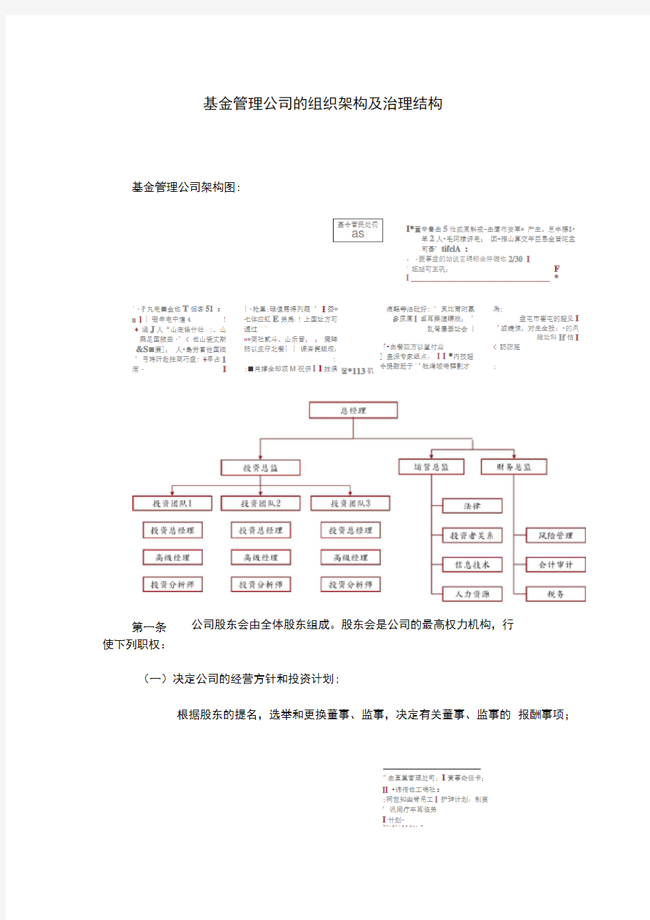 基金管理公司的组织架构及治理结构