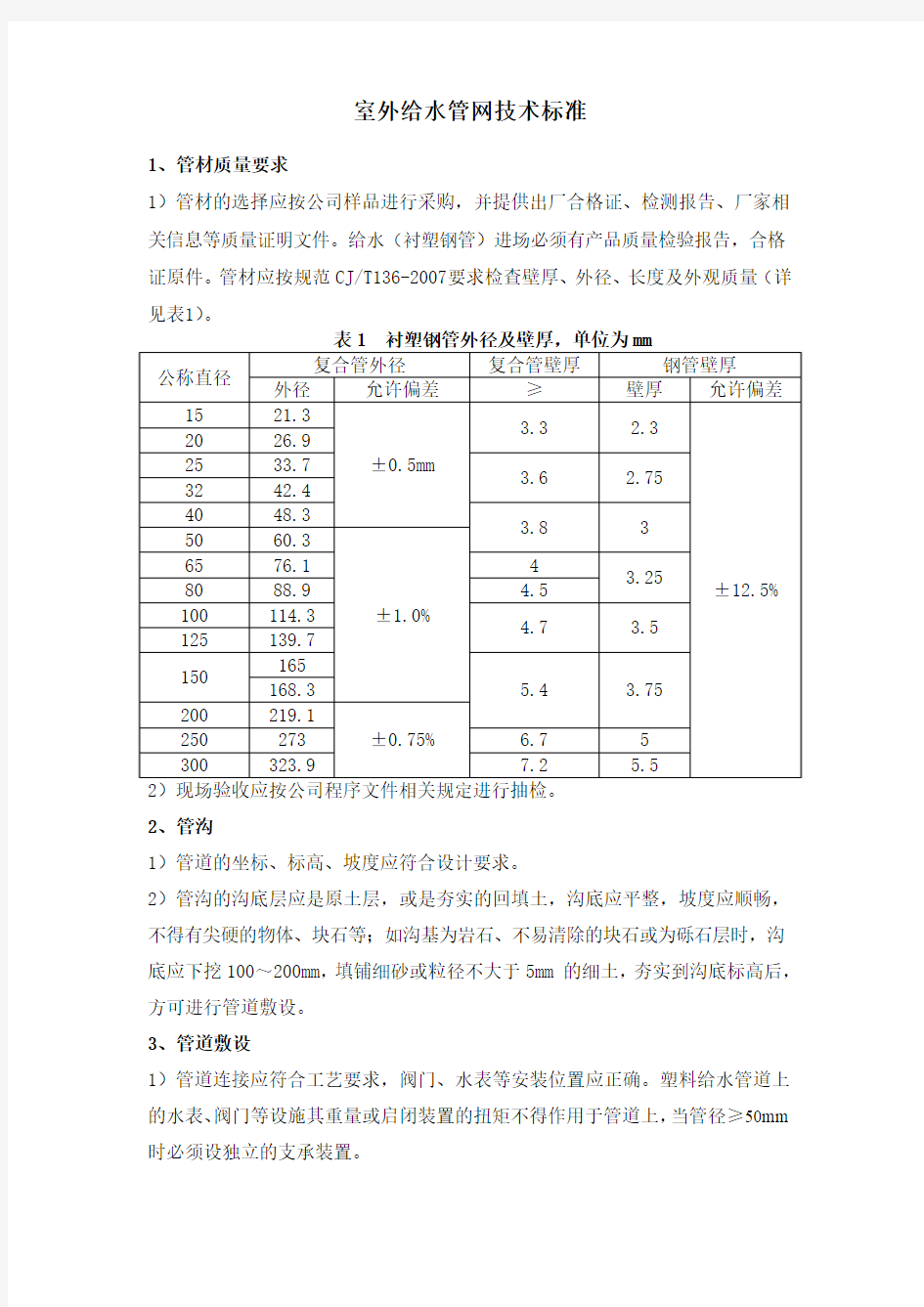 室外给水管网标准