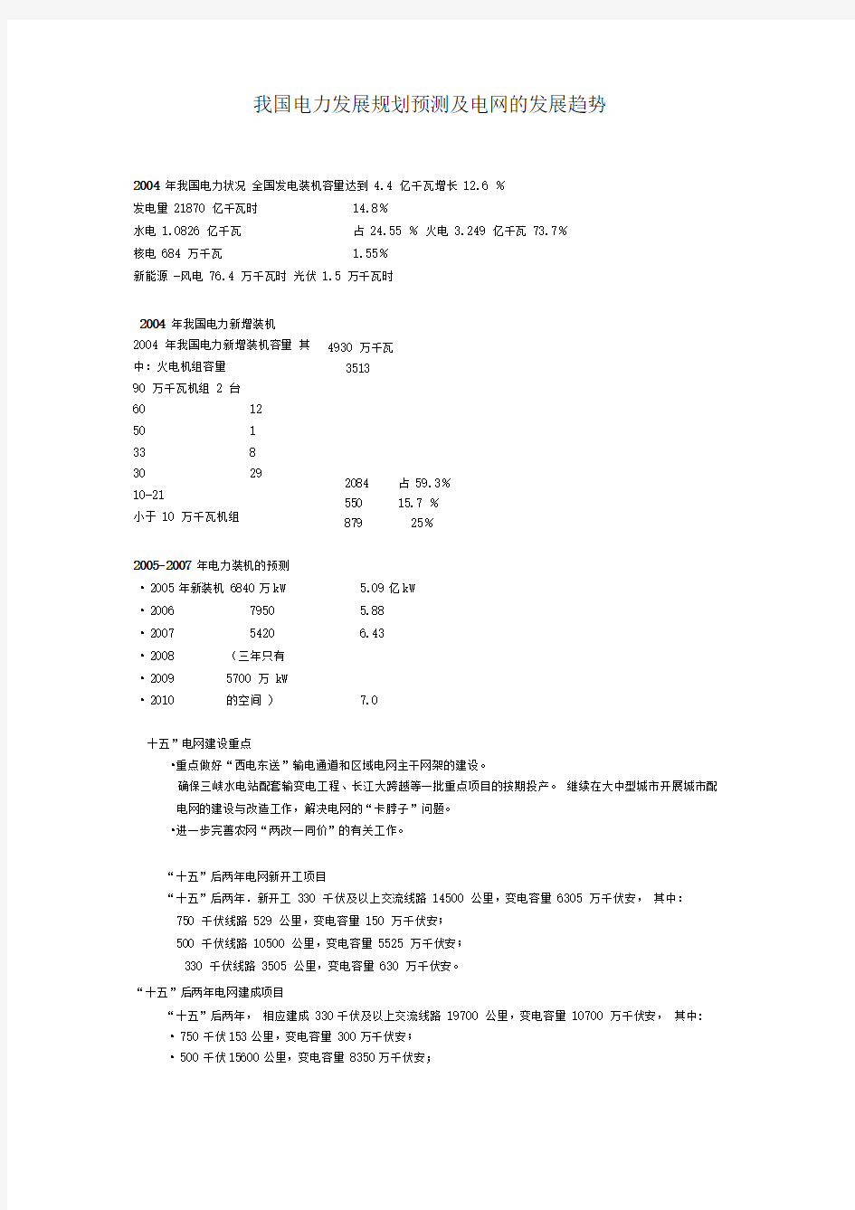 我国电力发展规划预测及电网的发展趋势