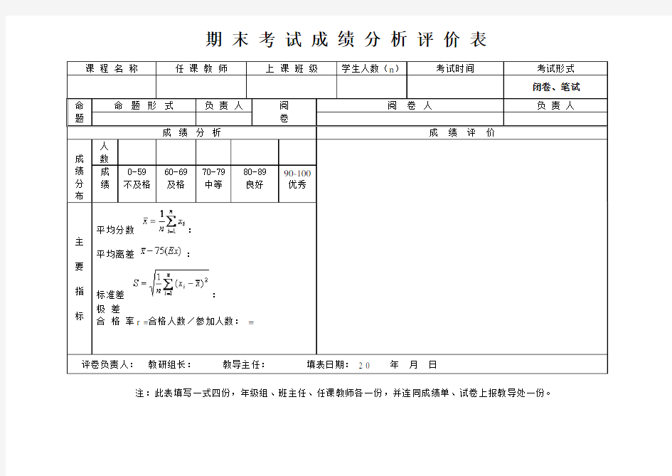 期末考试成绩分析评价表