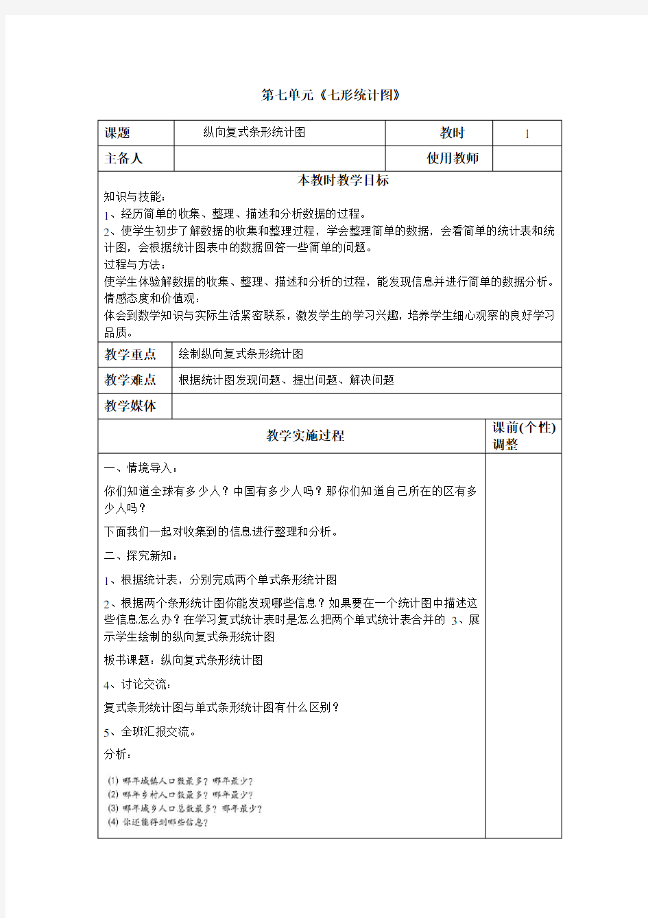 新人教版数学四年级上册第七单元教案