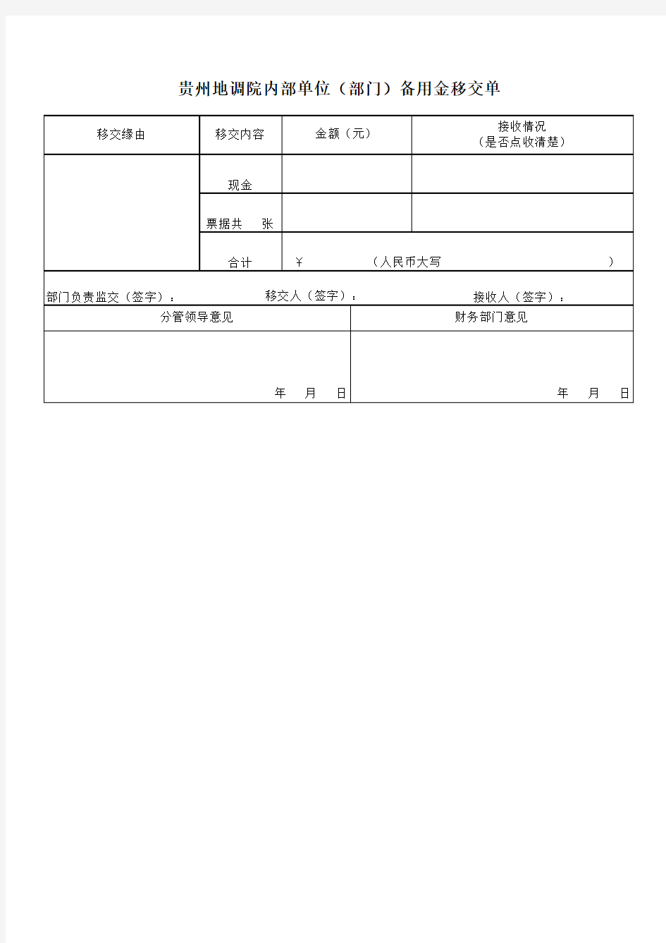 备用金移交清单 