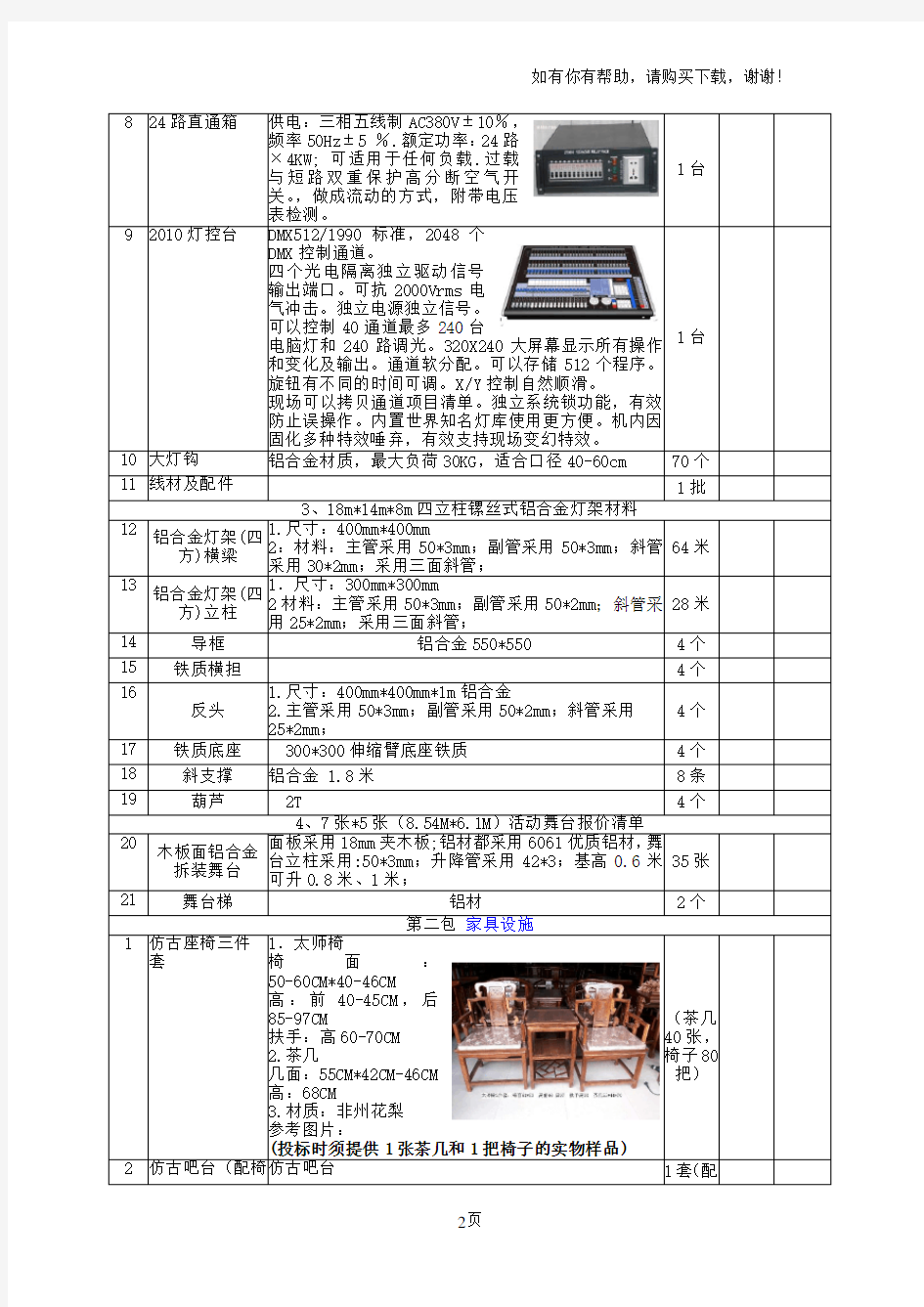 项目报价明细表