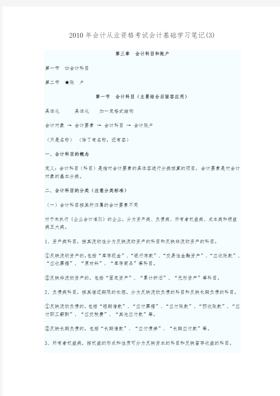 湖北XXXX年会计从业资格考试会计基础学习笔 3