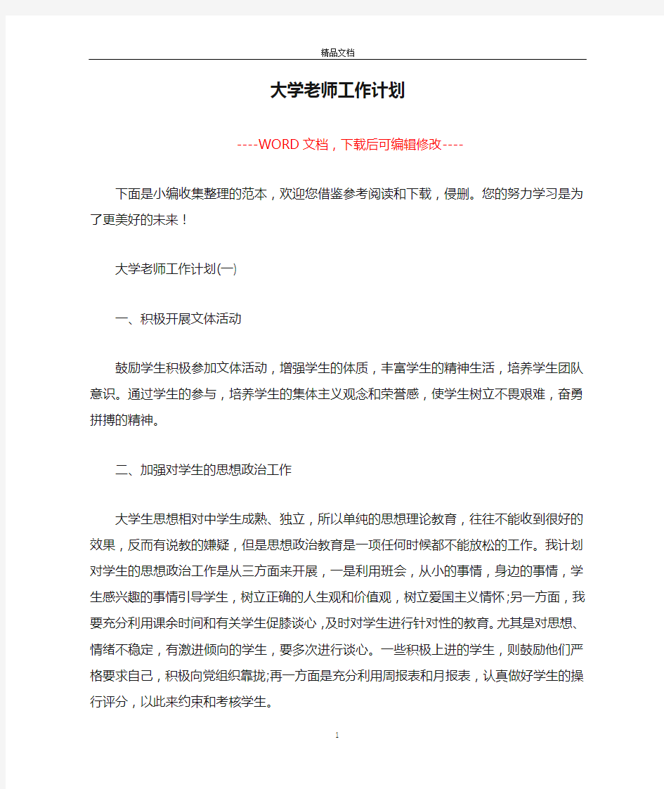 大学老师工作计划