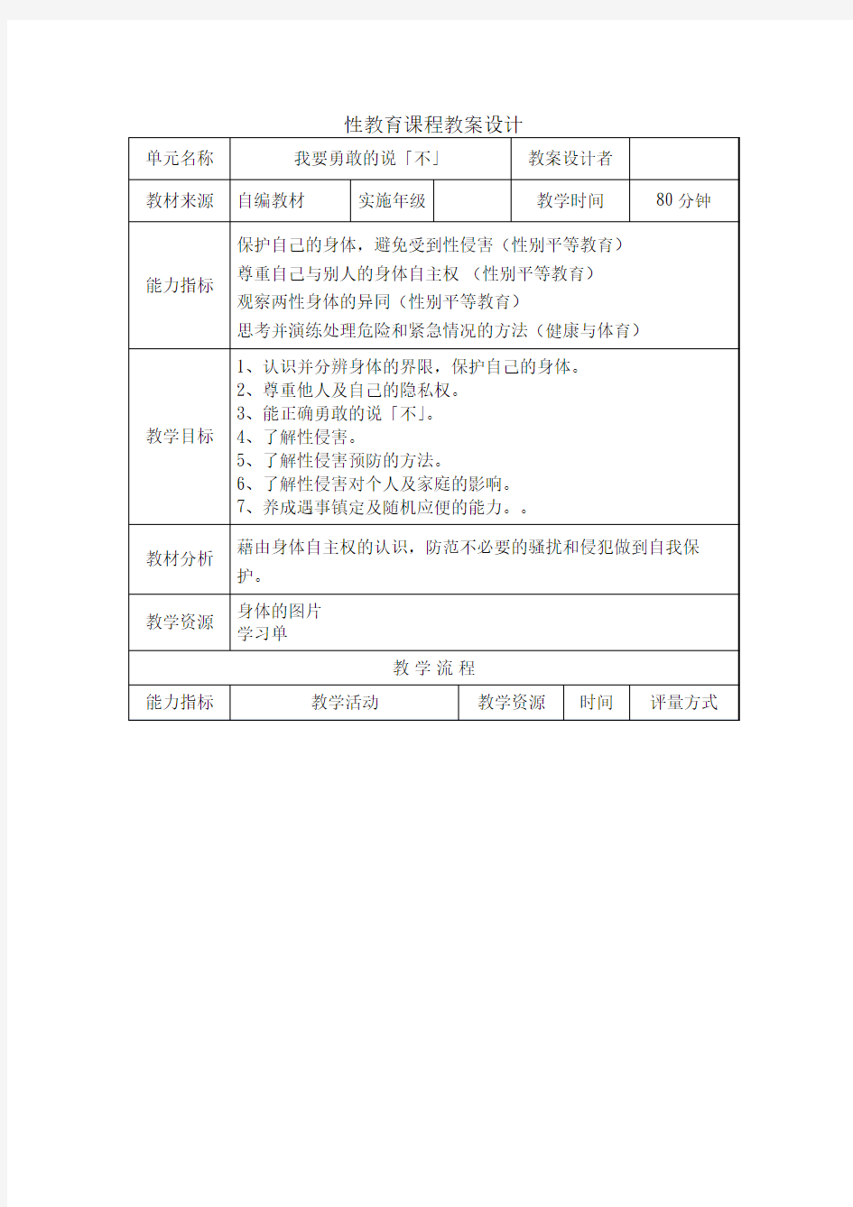 性教育心理健康教案1