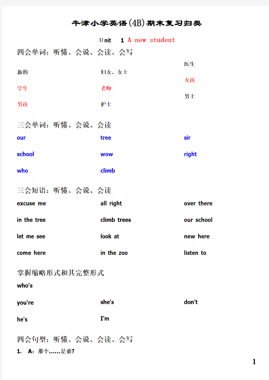 苏教版牛津小学英语总复习资料附答案