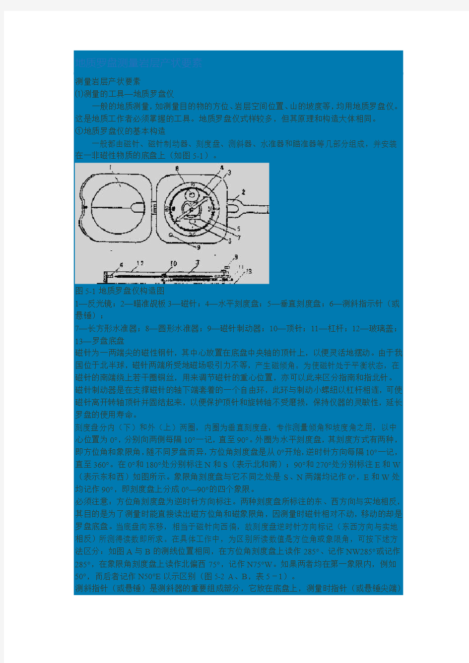 地质罗盘的使用方法及其读数