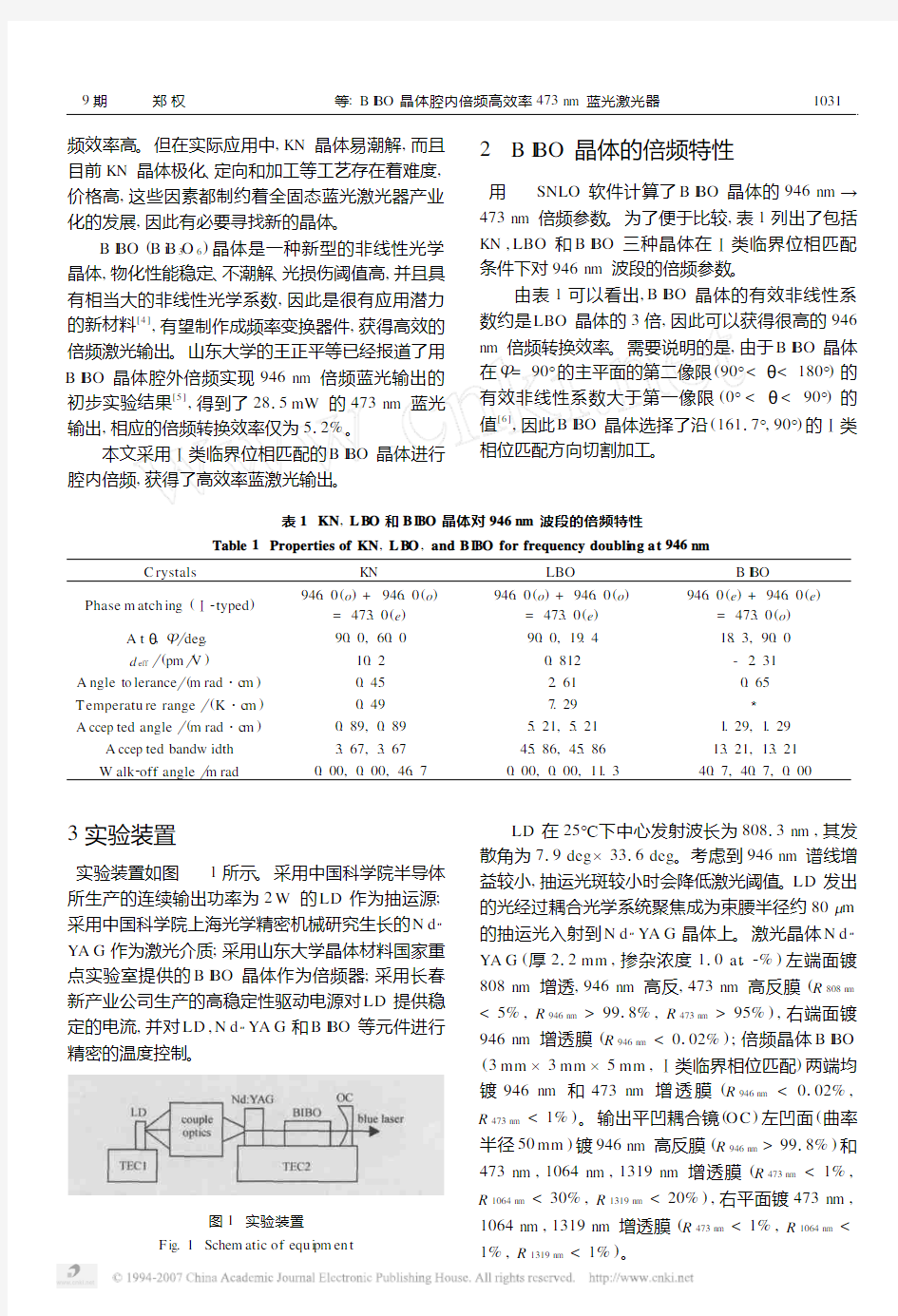 BIBO晶体腔内倍频高效率473nm蓝光激光器