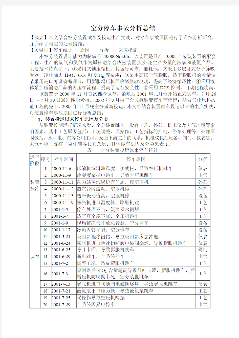 空分停车事故分析总结 -