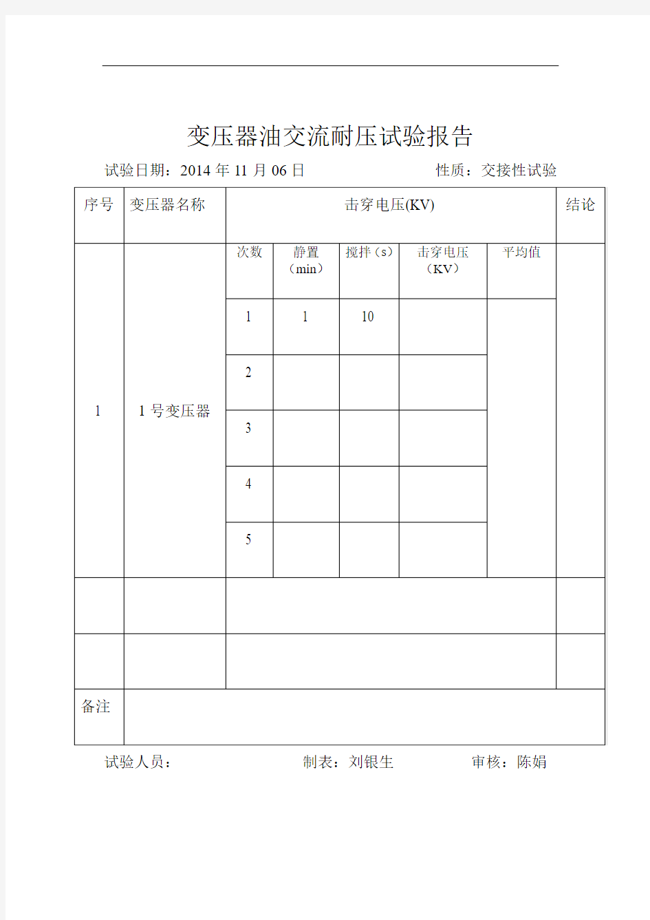 变压器油交流耐压试验报告