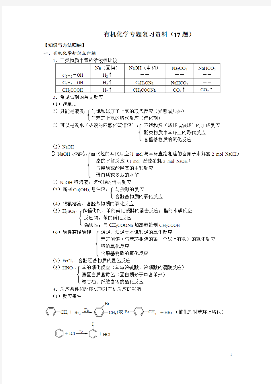 3南京市2012届高三化学考前复习资料-有机化学专题(第17题)(龚国祥)