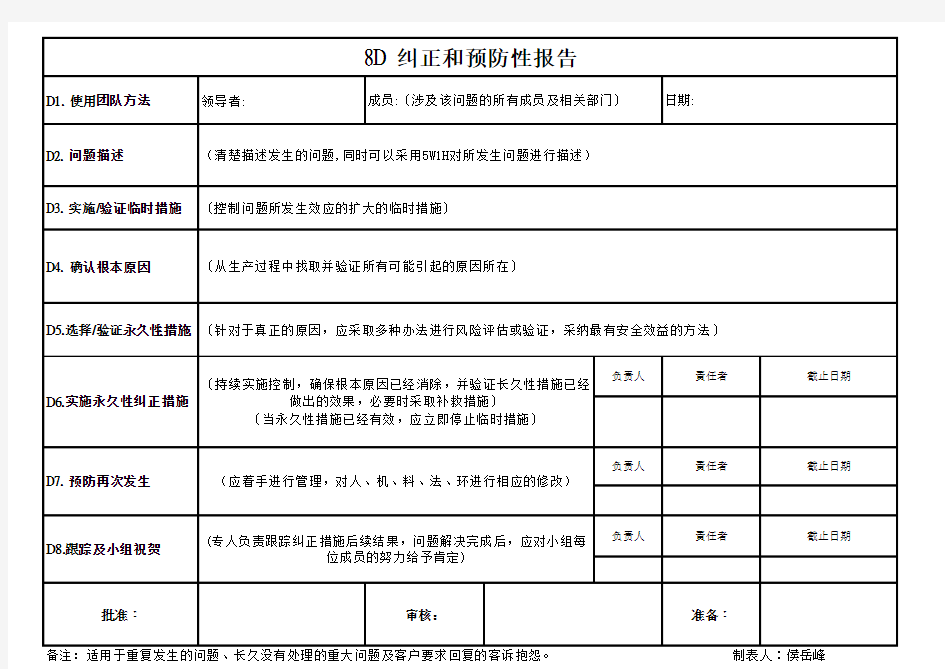 8D报告模板