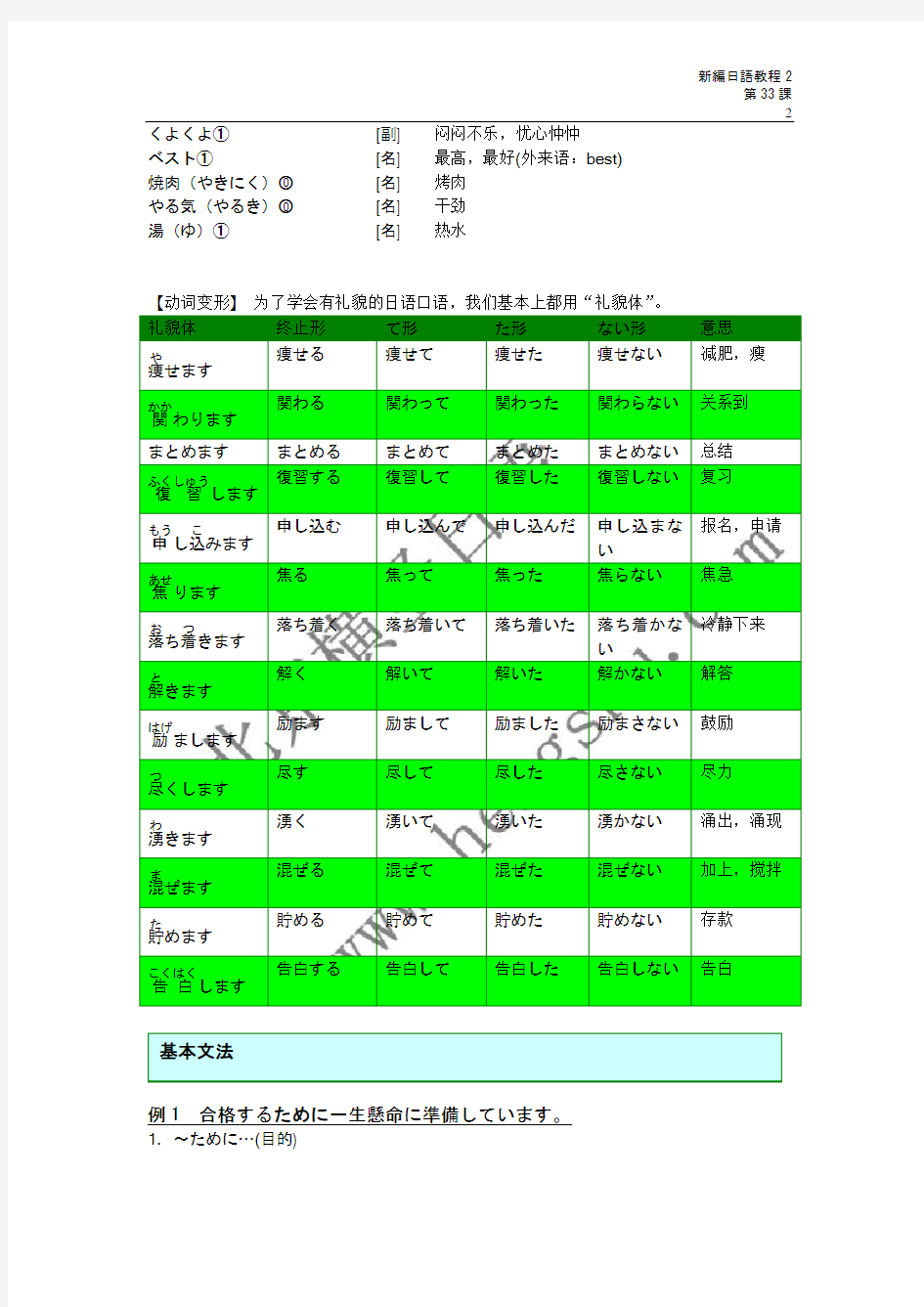 第33课 日本语能力试験に合格するために、复习しておきます