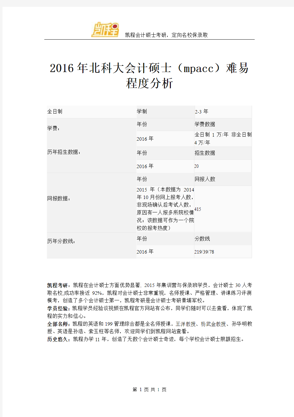 2016年北科大会计硕士(mpacc)难易程度分析