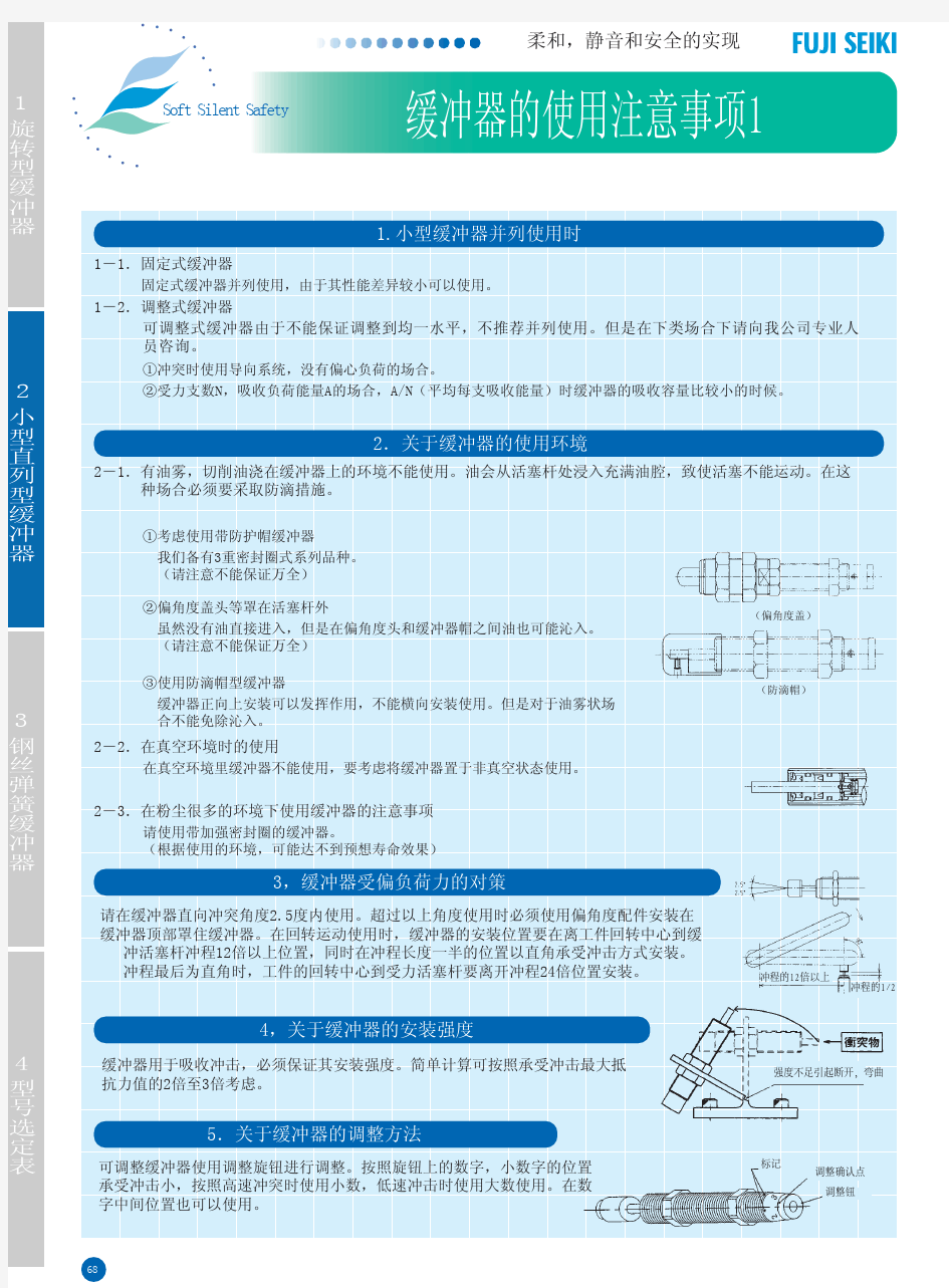 不二精器油压缓冲器参数(FA-1010,FA-1410RB)