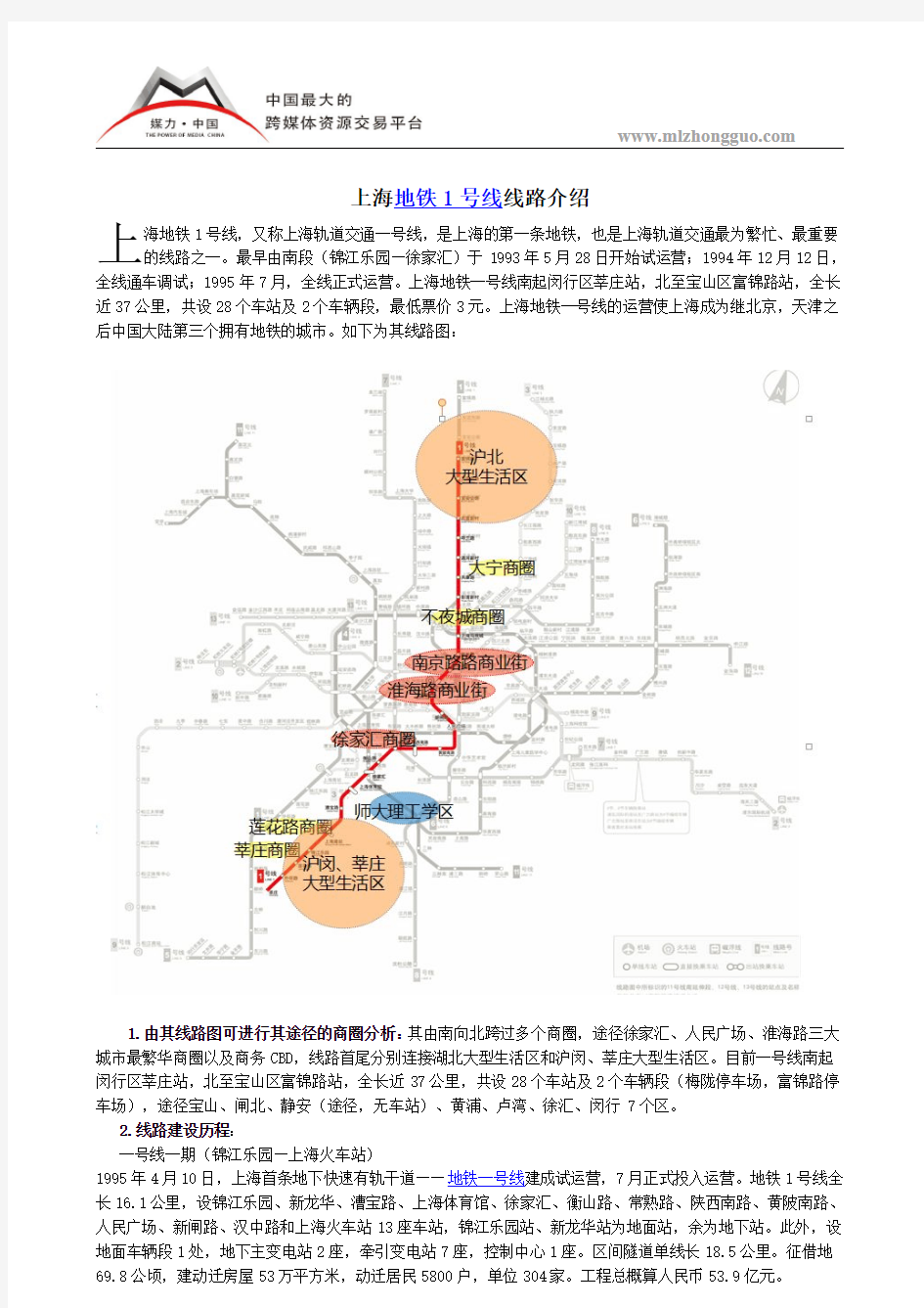 上海地铁1号线线路介绍
