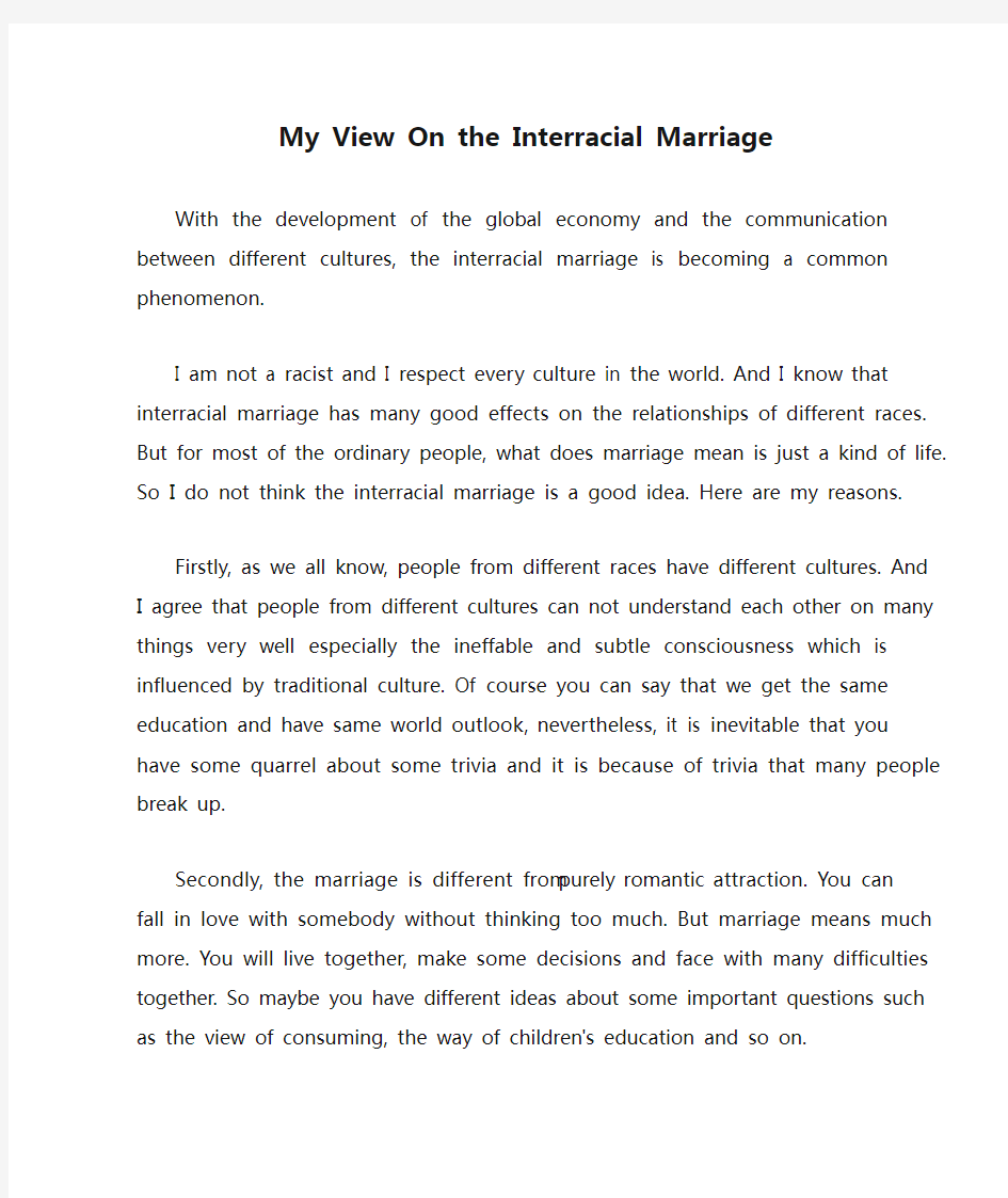 My View On the Interracial Marriage
