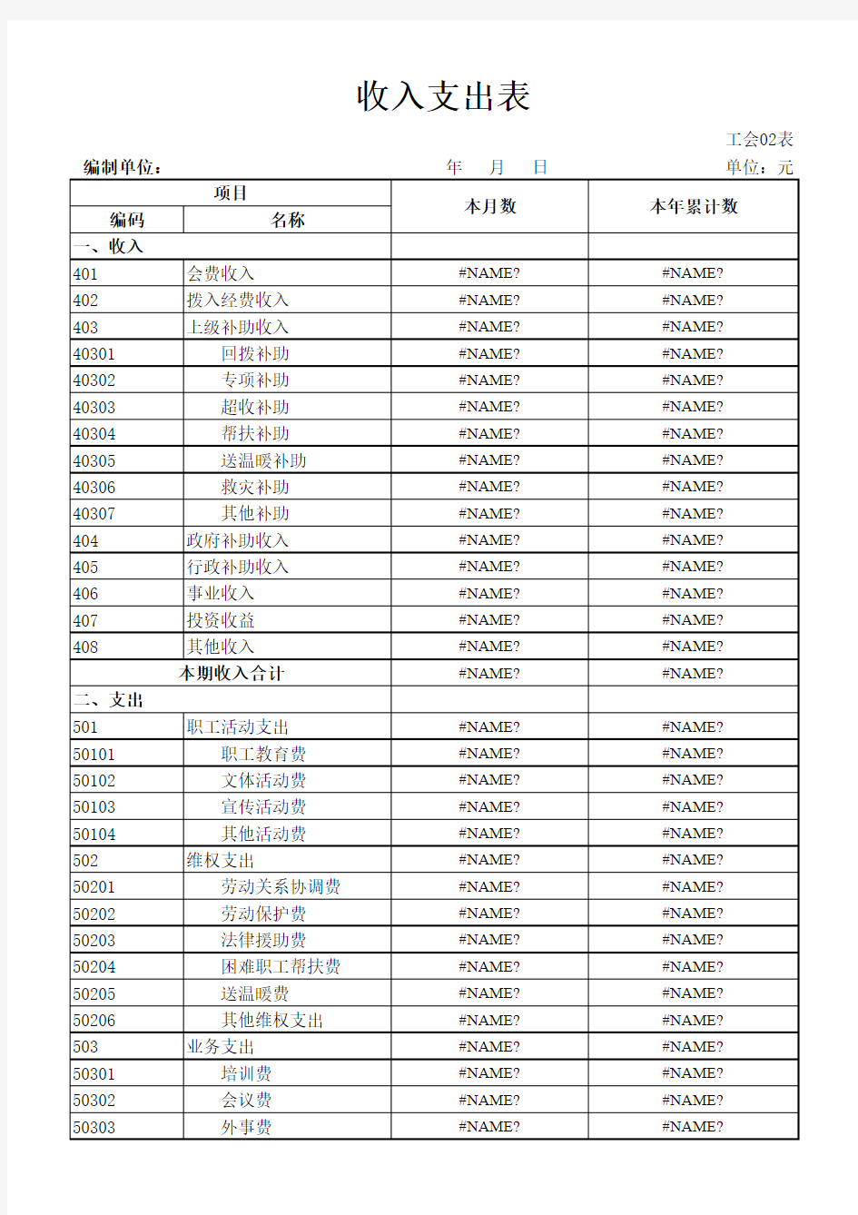 收入支出表