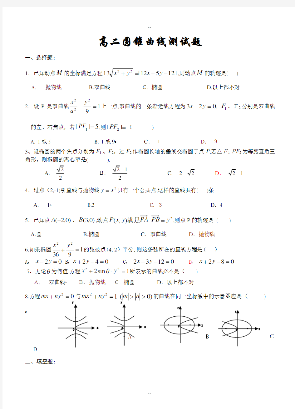 高二数学圆锥曲线测试题以及详细答案