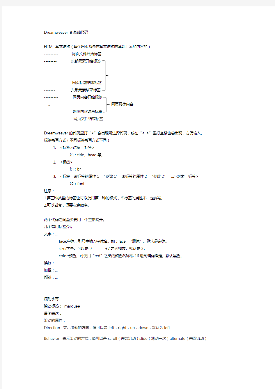 dw网页制作基础代码