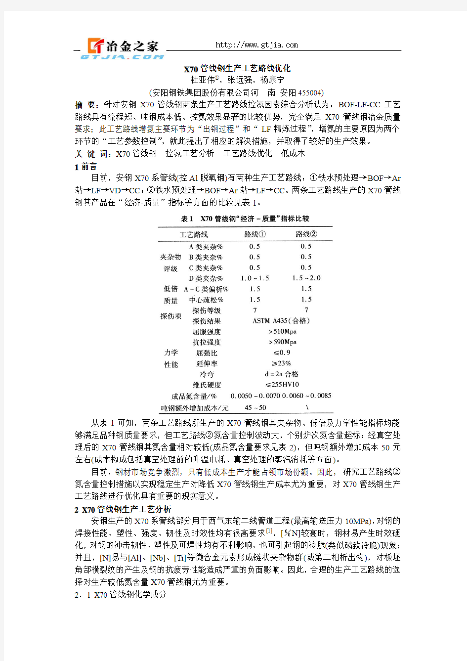 X70管线钢生产工艺路线优化