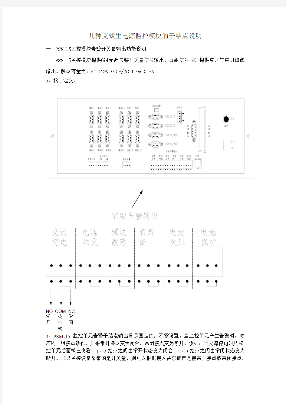 几种艾默生电源监控模块的干结点说明