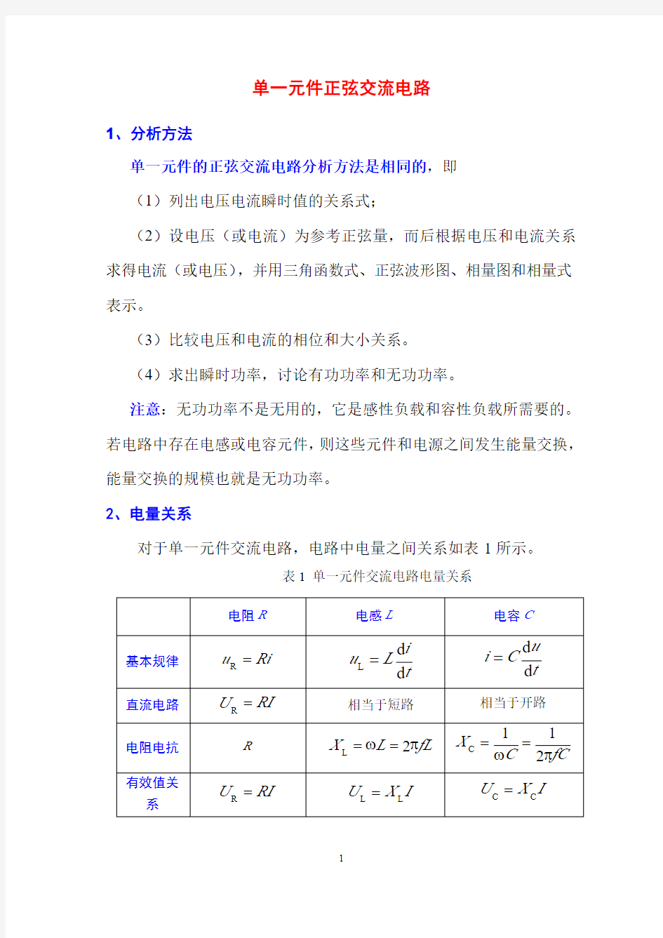 电工电子技术基础知识点详解3-1-单一元件正弦交流电路