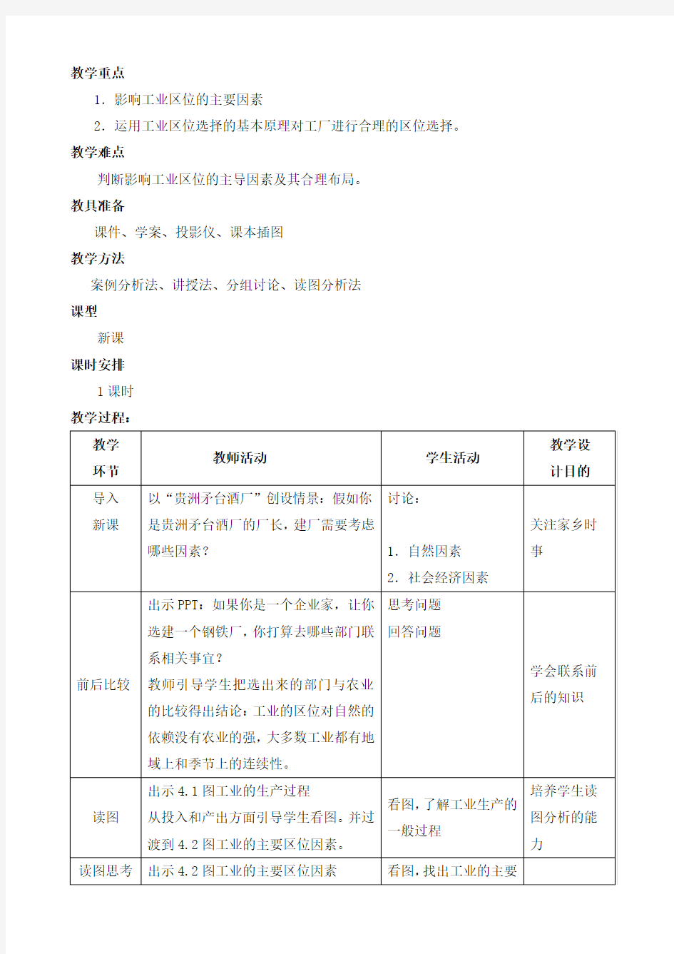 高中地理必修二“工业的区位选择”教学设计[1]