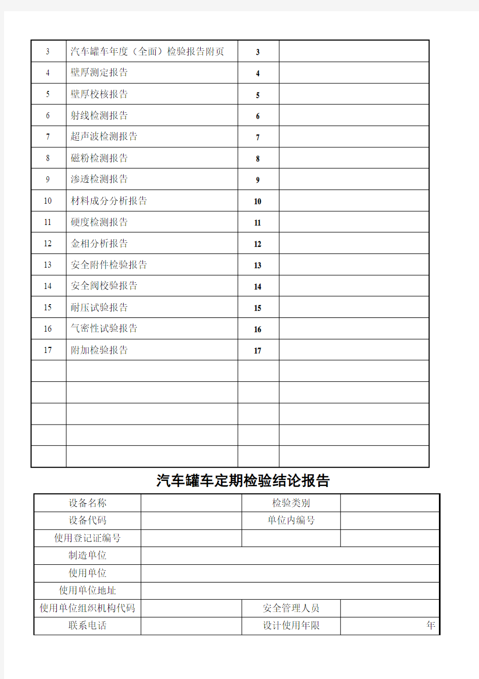 铁路罐车(汽车罐车、罐式集装箱)定期检验报告