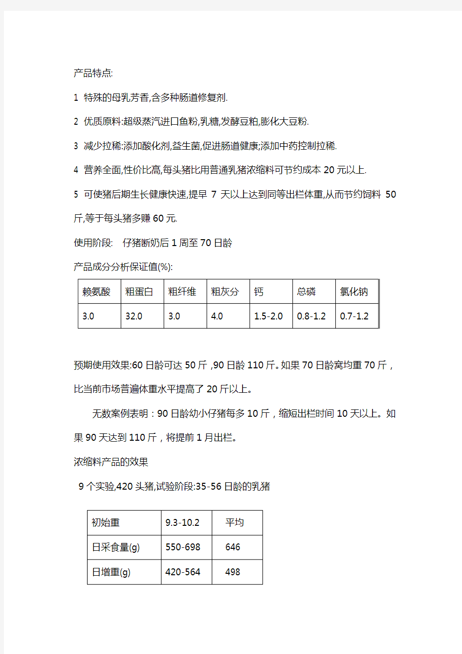 乳猪浓缩料产品介绍