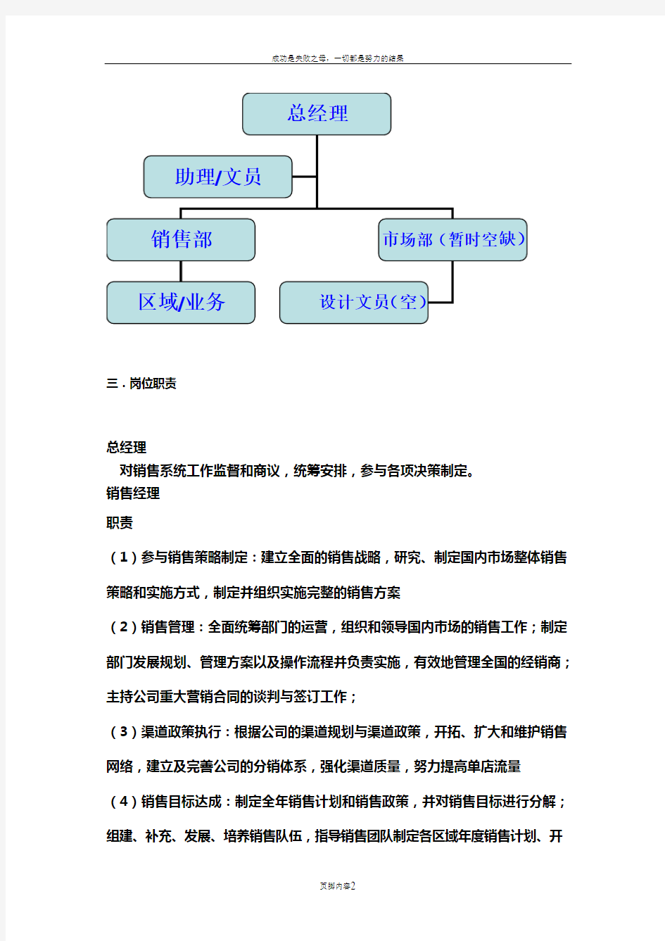 公司营销部组织构架及营销方案