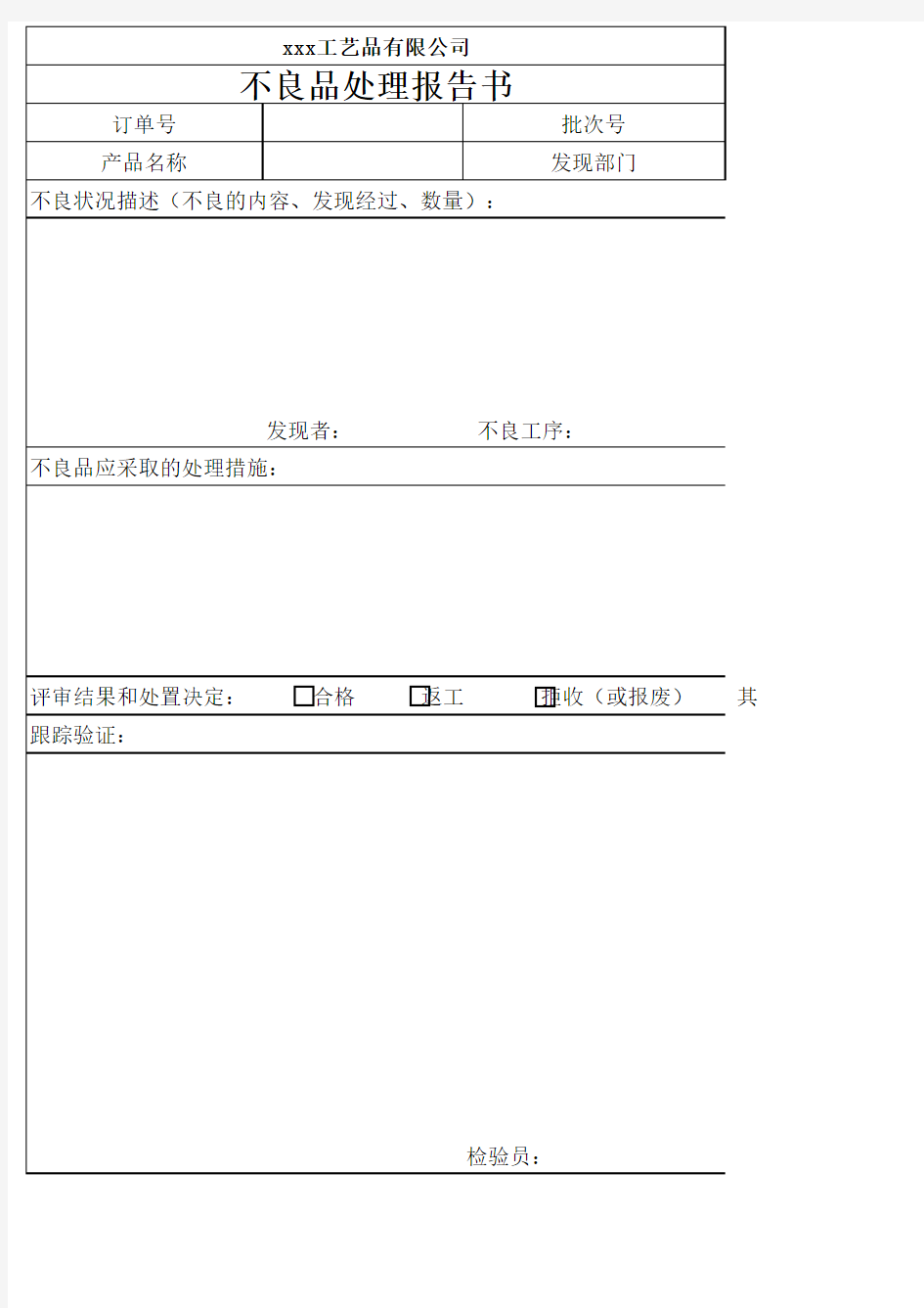 不良品处理报告
