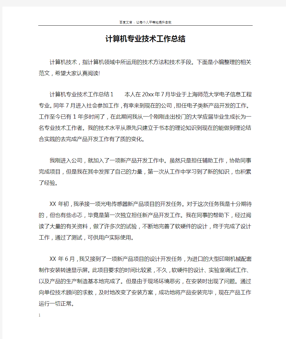 计算机专业技术工作总结