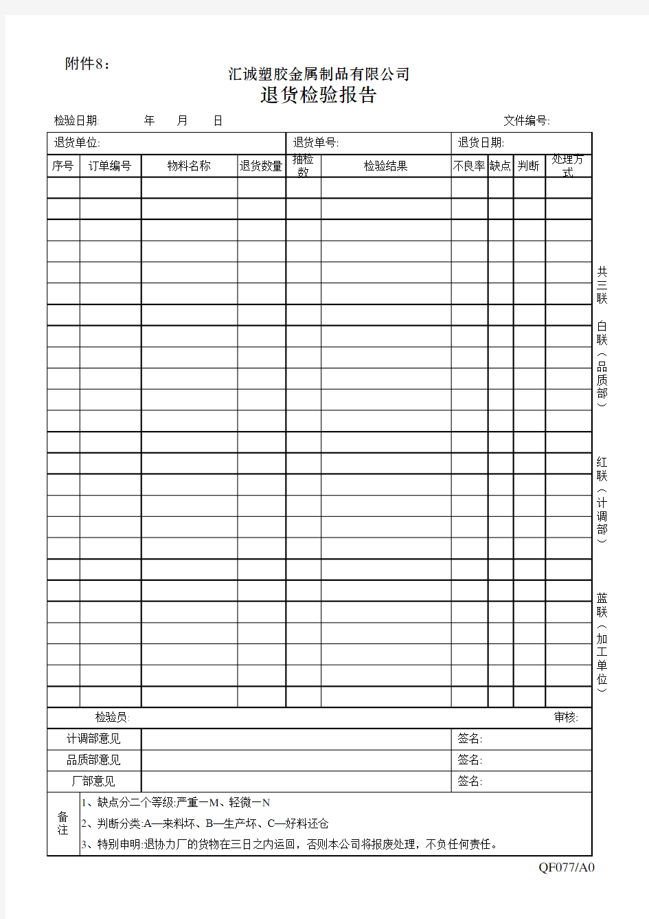 8退货检验报告