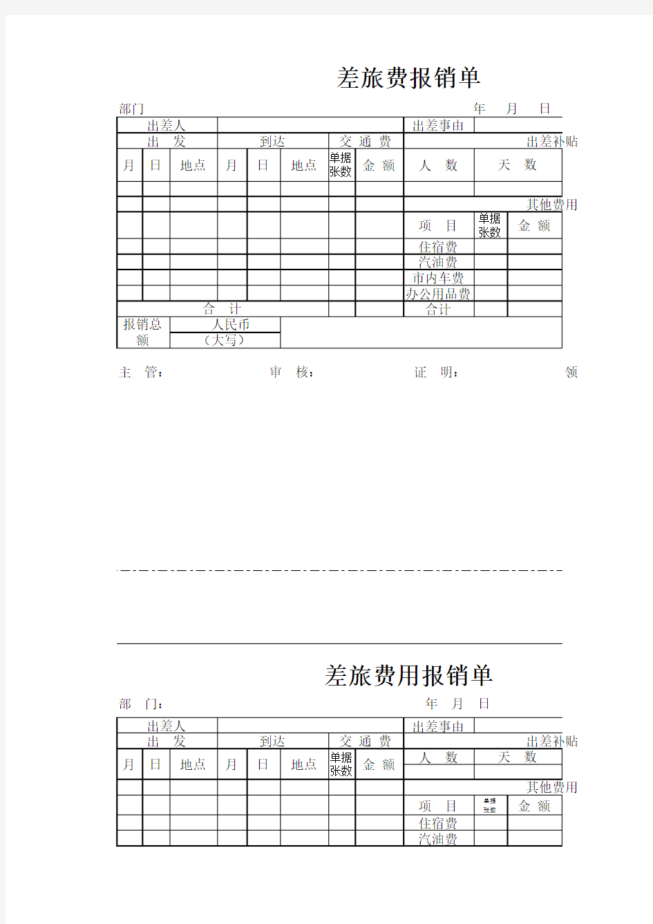 差旅费用报销单