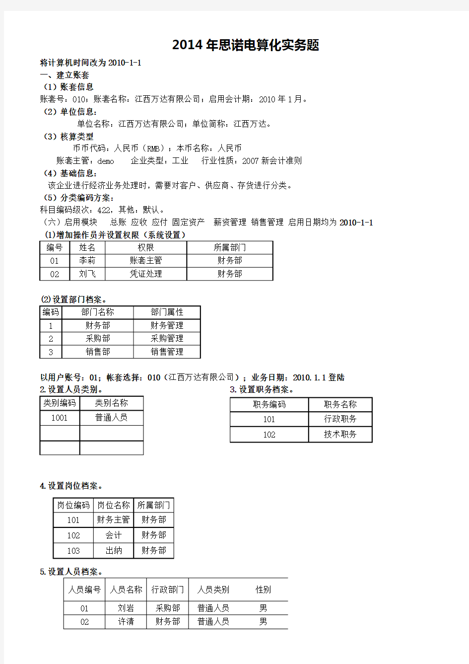 会计电算化考题(举例)