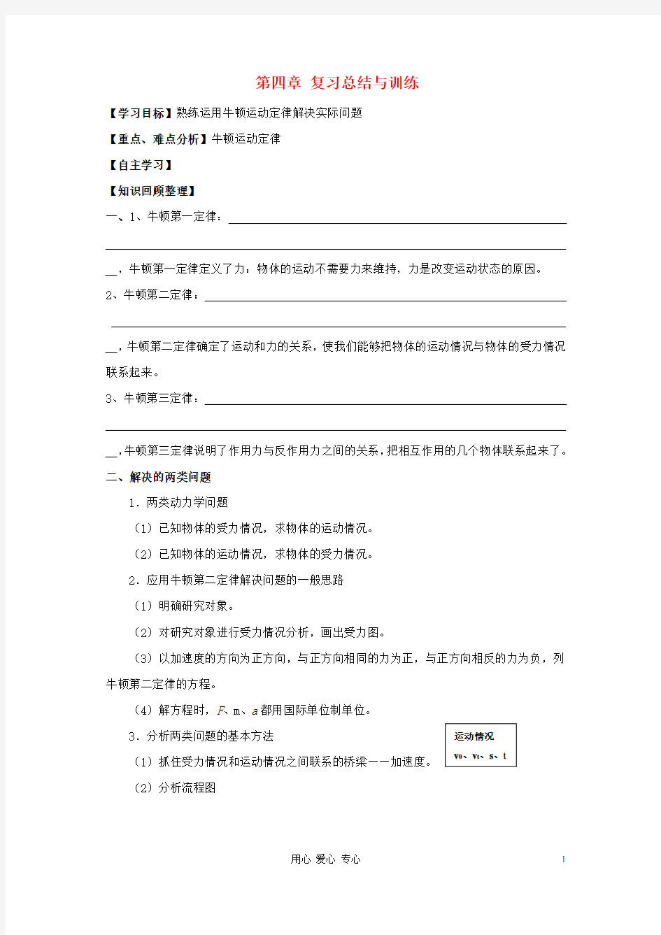 高中物理 第四章牛顿运动定律章末复习学案学案 新人教版必修1 