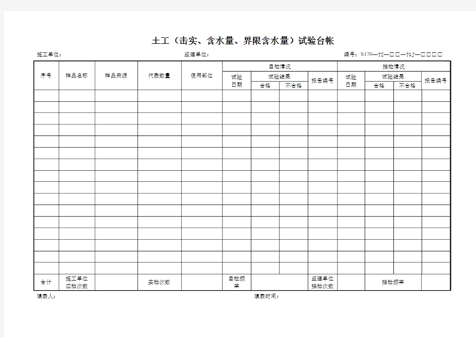 公路工程试验台账汇总表