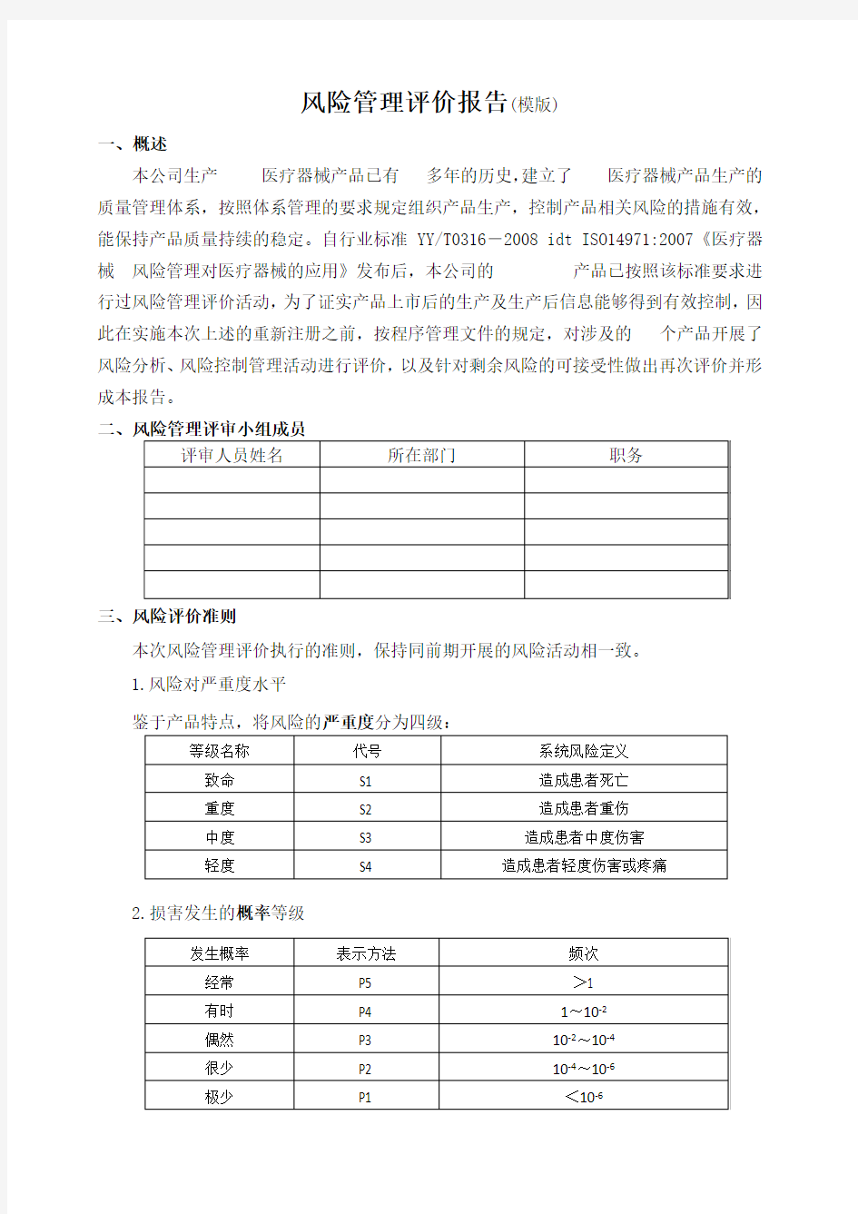 风险管理评价报告模版